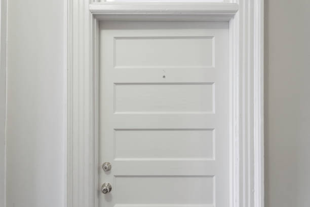 An image of a classic white door featuring elegant molding and trim, showcasing a timeless style perfect for both modern and traditional home aesthetics.