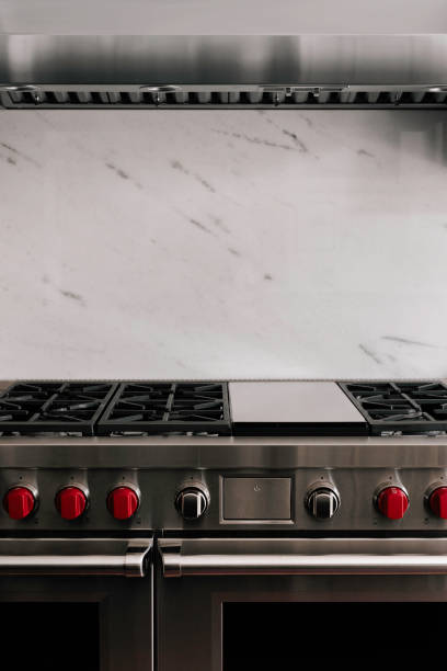 istock Professional Stainless Steel Kitchen Stove And Backsplash 2182739889
