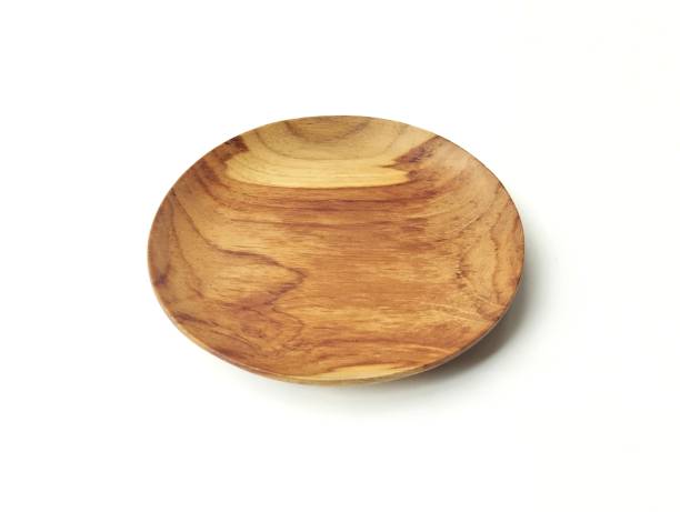 istock Wooden plate isolated on white background with high angle view setup 2182757031