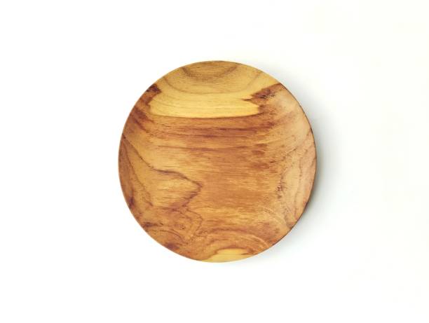 istock Wooden plate isolated on white background with top view angle setup 2182757041