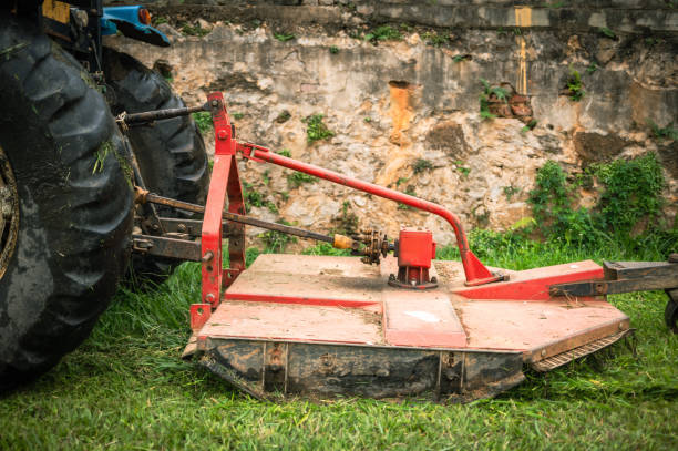 Commercial lawn mower in operation