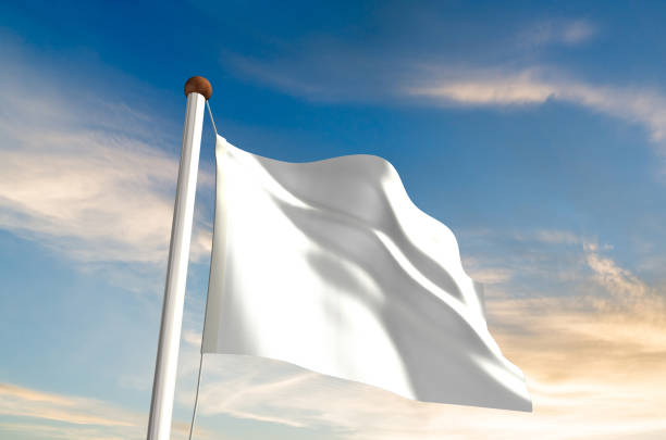 istock blank white flag on blue sky, mockup ,3d illustration, 3d rendering 2182769176