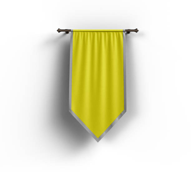 istock Yellow chevron pennant flag mockup isolated on white background. 3D Illustration. 2182771357
