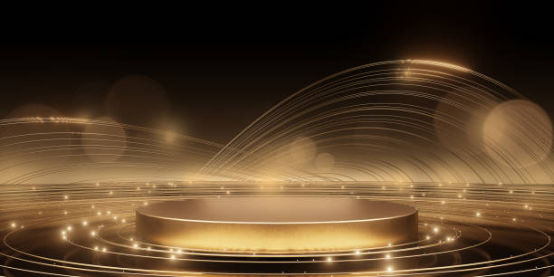 Golden Podium with Elegant Light Waves