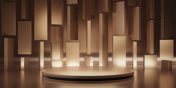 istock Luxury Podium with Geometric Background Panels 2182778241