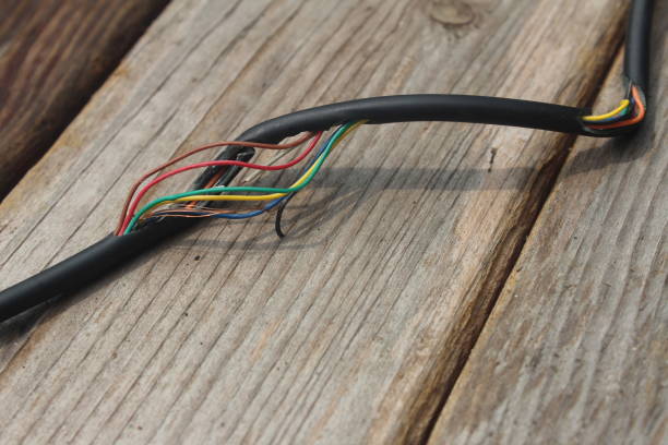 istock a cable with a torn sheath, danger of electric shock 2182780390