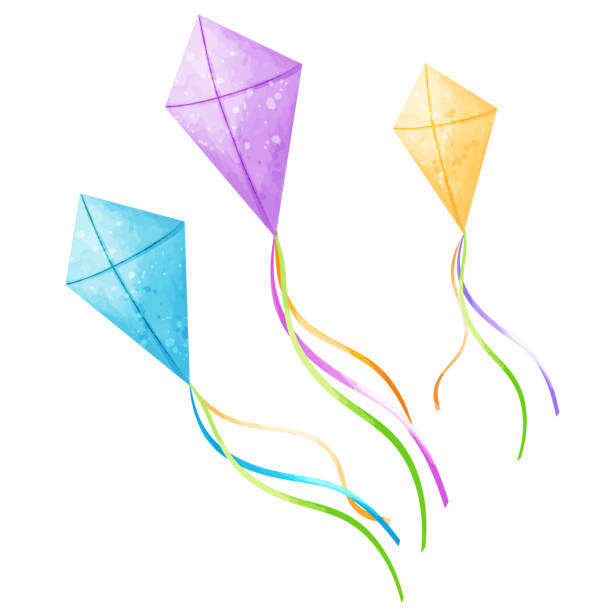 istock Set of blue, purple and yellow kite. Vector illustration 2182781261