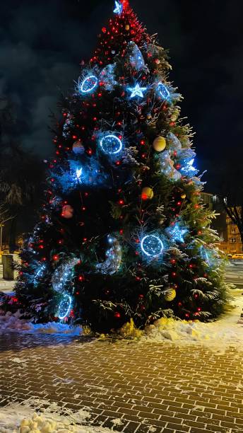 istock Beautifully decorated Christmas tree at night. 2182782778