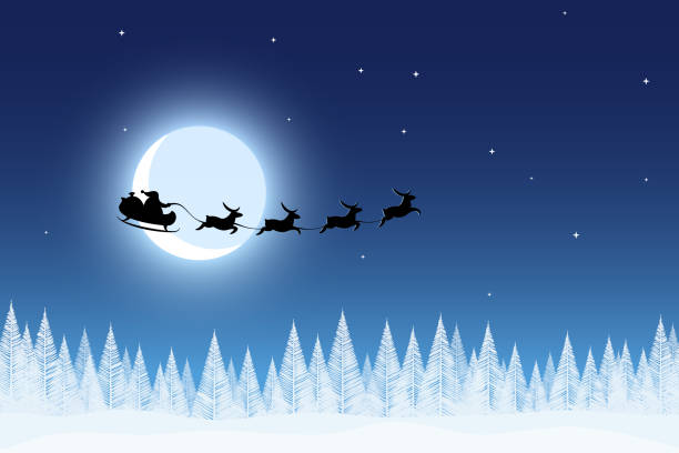 istock Christmas Scene: Santa Claus Sleigh into the Christmas Sky 2182783660