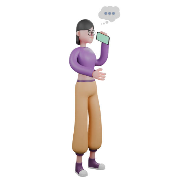 istock Dynamic 3D Dancer Character. A female dancer is standing while answering a phone call with her left hand and extending her right palm forward. Cartoon Style 2182784102