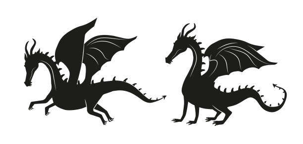 istock Set of dragons silhouettes. Fictional character from fairy tale. Magic and Witchcraft. Imagination and fantasy. Scary monster and animal. Flat vector collection 2182784539