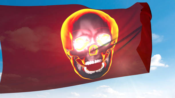 Scary pirate flag waving in the blue sky. Restricted area flag waving in the sky. / You can see the animation movie of this image from my iStock video portfolio. Video number: 2181697364