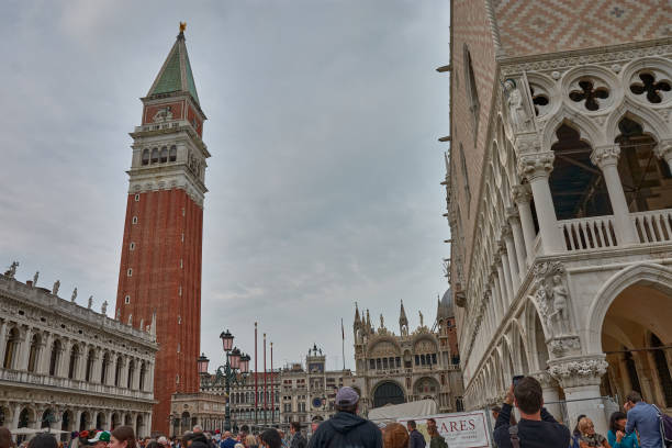 Venice,Italy;October,17,2024: iconic campanile of St. Mark's Square, an emblematic structure that rises majestically above Venice, known as the City of Canals.