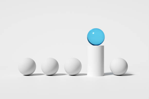3d rendering of the open door and spheres. Teamwork, Decisions and choices concept. Minimal design.