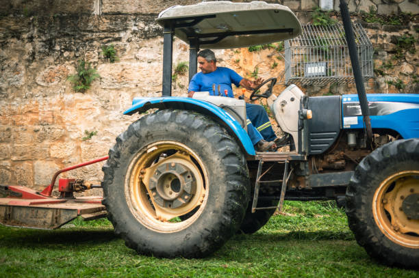 Commercial lawn mower in operation