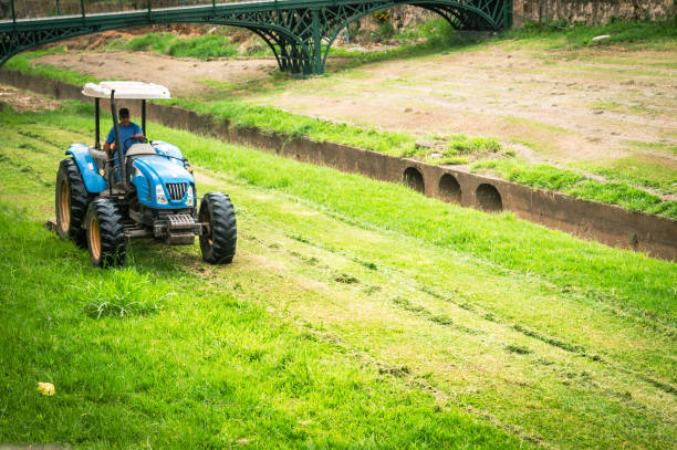 Commercial lawn mower in operation