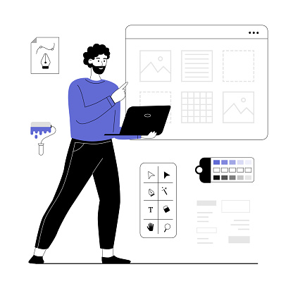 Ui Ux Design Concept Man Create Layout And Optimize Elements Testing ...