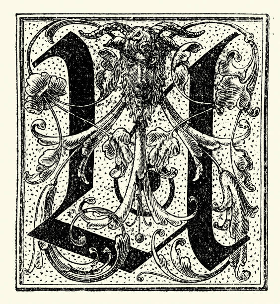 istock Capital letter, U, The, Monogram, Victorian design element, filigree pattern goats head, Victorian 19th Century 2182807299