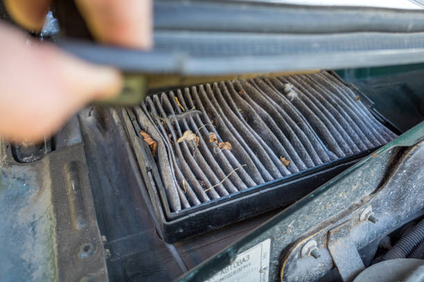 Replacing the air cabin filter the car. Replacing Air filter. car maintenance. close-up.