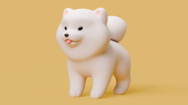 istock 3d render cute funny kawaii fluffy cartoon white samoyed puppy. 2182810806