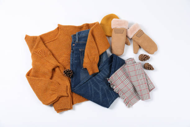 istock Autumn style clothes on white background, top view 2182812076