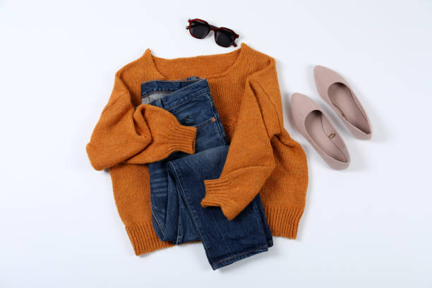 istock Autumn style clothes on white background, top view 2182815140