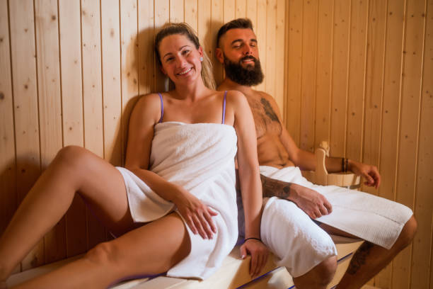 istock Young couple at sauna 2182815497