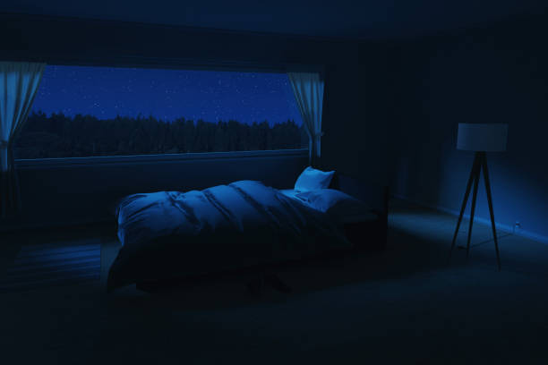 istock 3d rendering of bedroom with cozy low bed at night 2182823812