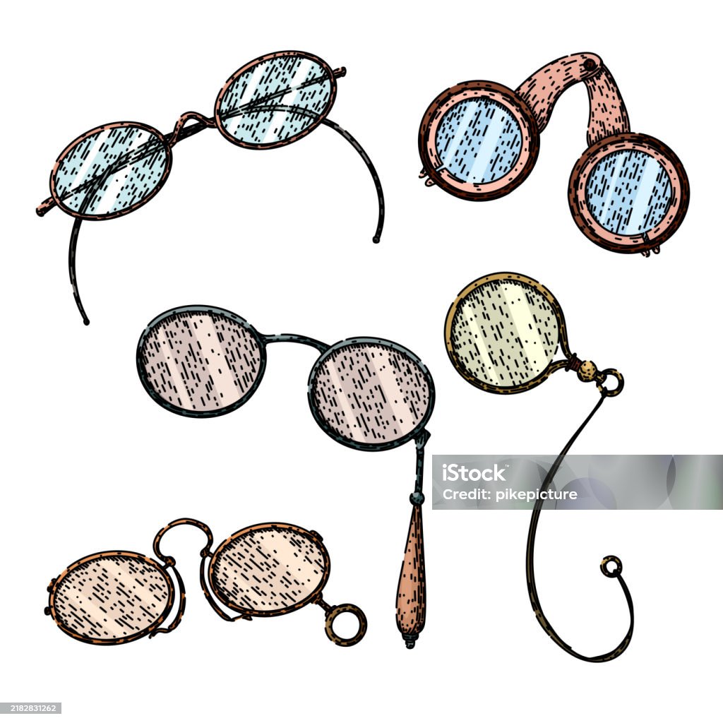 Spectacle Examples Drawing Spectacles Set Sketch Hand Drawn Vector Stock Illustration - Download ...