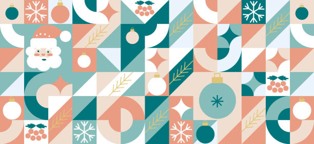 istock Christmas bauhaus abstract geometric background. Merry Christmas pattern, wallpaper, banner, festive cover design Winter Celebration. Seamless festive vector mosaic, minimal scandinavian ornament 2182832151