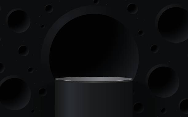 istock Abstract black pedestal podium 3D design and dark background. Minimal studio showroom concept presentation for product display, fashion showcase, banner cosmetic, promotion. Vector geometric 2182834454