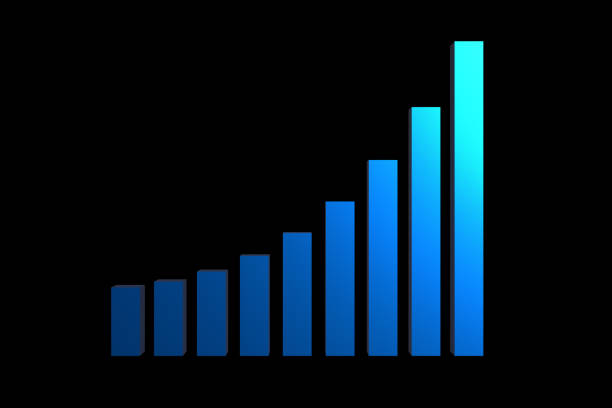 Blue Purple Growing Success Business Bar Graph over Transparent Background. 3d Render with Alpha Channel
