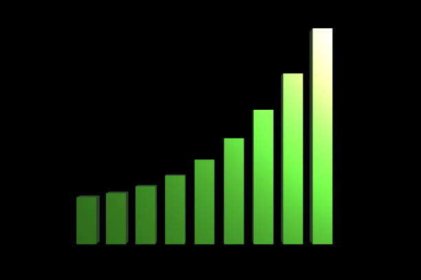 Green Growing Success Business Bar Graph over Transparent Background. 3d Render with Alpha Channel