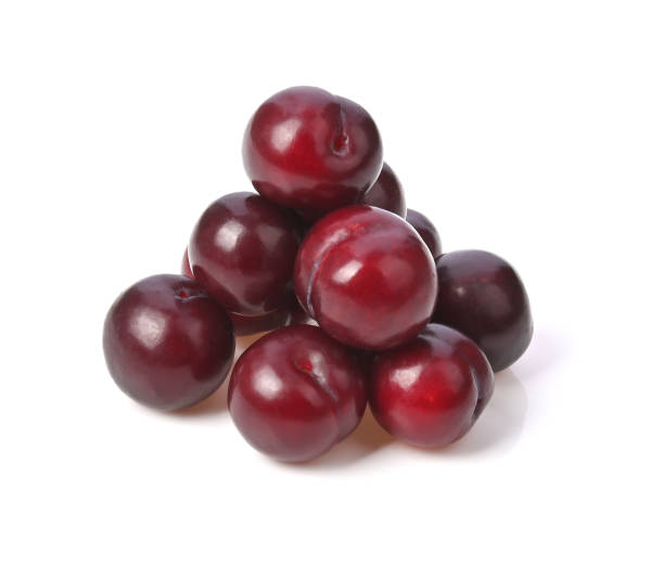 istock Group of Red plums fruit isolated on white background 2182846872