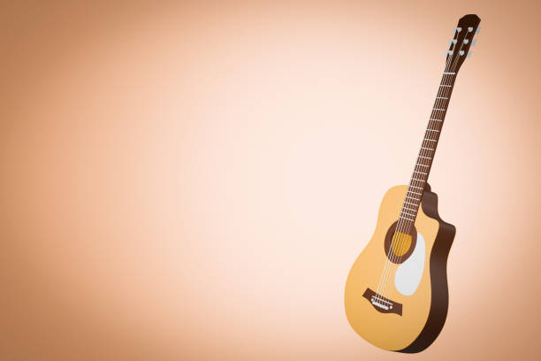 istock Acoustic guitar, isolated on yellow background. 3D illustration rendering 2182849558
