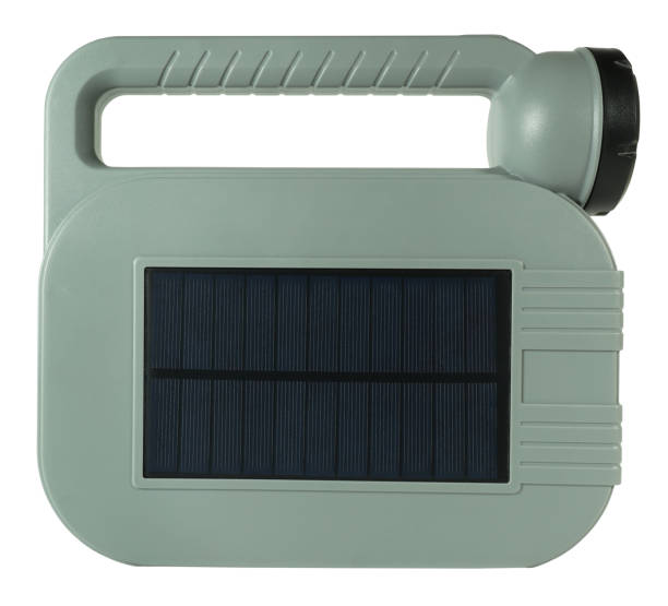 istock Gray solar cells flashlight torch light lamp isolated on white background. Lighting device concept 2182857877