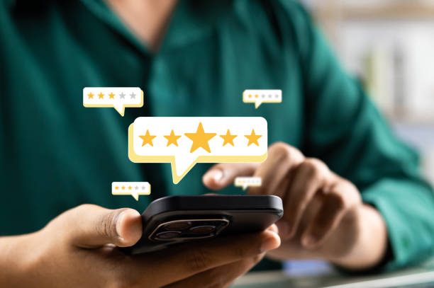 istock Online customer satisfaction Survey service concept, client rate service from experience in application,Consumer give five-Stars and feedback review for quality, Business reputation ranking from buyer 2182860503