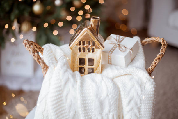 istock Christmas cozy home decor. Light, Christmas tree. Winter holidays. 2182865057