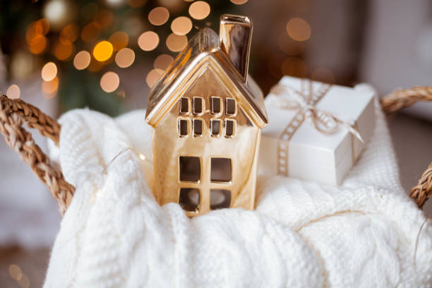 istock Christmas cozy home decor. Light, Christmas tree. Winter holidays. 2182865068