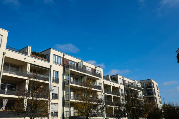 istock modern residential buildings in Munich, blue sky 2182865291