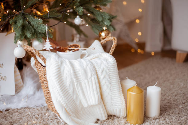 istock Christmas cozy home decor. Light, Christmas tree. Winter holidays. 2182865293