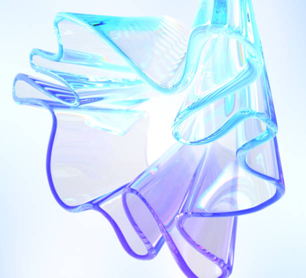 istock 3d glass abstract liquid transparent ribbon render. Chromatic wave fold line in shape of flower. Rainbow fluid flow curve form with turquoise purple gradient texture, dispersion light 2182867020