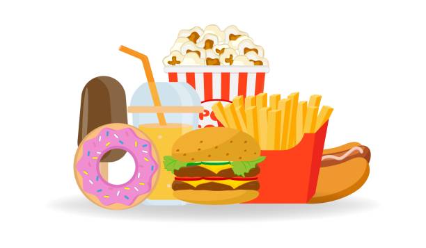istock Colourful fast food vector isolated on white background. Fast food hamburger dinner and restaurant, delicious set of fast food lots of food and unhealthy fast food classic food in flat style. 2182867053