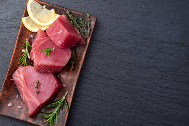 istock Raw tuna steak ( fillet ) photography . Top view 2182868663