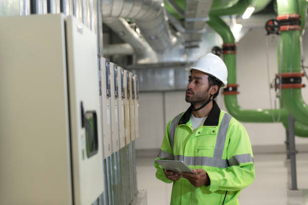 istock Technician worker working in chiller plant room. 2182869203