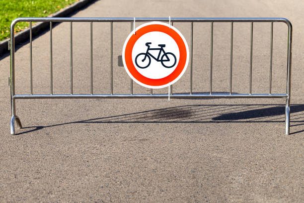 istock sign prohibiting bicycle riding in a pedestrian zone. 2182874442
