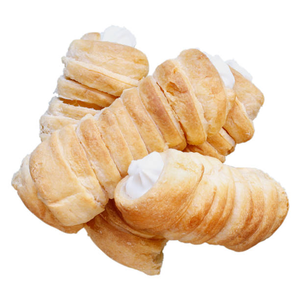 istock Isolated stack of Cannoncini flaky puff pastry cream horns 2182875610