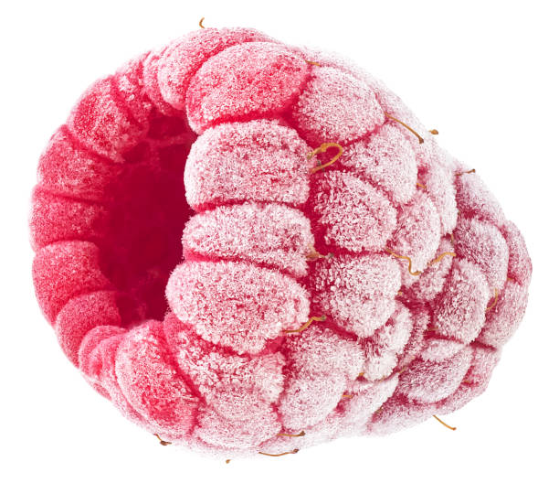 istock Delicious frozen raspberry isolated on a white background. Ripe red juicy raspberry. 2182884104