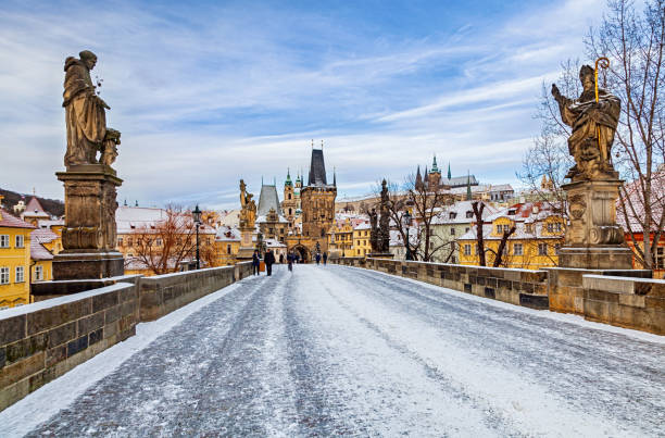 istock Empty Charles Bridge at winter morning, Prague 2182889052