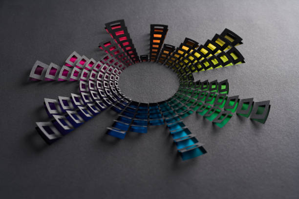 istock Colorful paper cut artwork resembling digital audio spectrum with radial gradient on dark background. 2182892176